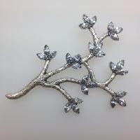 Vintage 50s Silvertone Pale Blue Diamante Floral Spray Brooch
