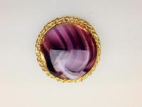 £10.00 - Vintage 1950s Purple Agate Glass Round Goldtone Brooch 4cms