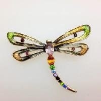 Vintage 90s Signed Monet Colourful Enamel and Diamante Dragonfly Brooch