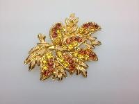 Vintage 50s Quality Goldtone Amber Tones Diamante Floral Design Brooch 7cms