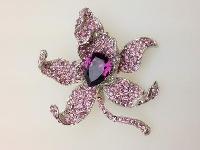 Vintage 50s Style Two Tone Purple Diamante Flower Silvertone Brooch