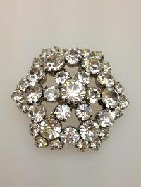 Vintage 50s Sparkling Claw Set Diamante Flower Shaped Brooch 3.5cms