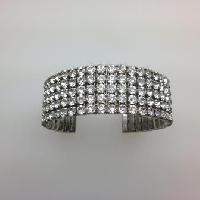 Vintage 50s Sparkling Five Row Diamante Flexible Silvertone Cuff Bangle Bracelet 
