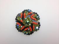 £23.00 - Vintage 60s Quality Black AB Crystal and Orange Glass Flower Brooch Amazing 5cms