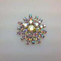 Vintage 50s Sparkling AB Diamante Starburst Silvertone Brooch Fabulous! 5cms