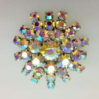 Vintage 50s Sparkling AB Diamante Starburst Silvertone Brooch Fabulous! 5cms