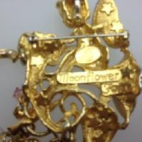 Signed Kirks Folly Moonflower Fairy Enamel and Crystal Pendant Brooch 