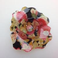 Fab Huge 3D Acrylic Plastic Black Cread Cream Flower Printed Brooch 8cms