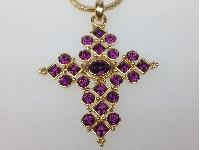 Vintage 80s Sparkling Amethyst Diamante Goldtone Cross Pendant witn Snake Chain