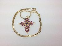 Vintage 80s Sparkling Amethyst Diamante Goldtone Cross Pendant witn Snake Chain