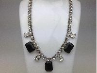 Vintage 30s Art Deco Black and Clear Diamante Statement Necklace Quality!