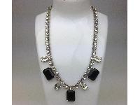 Vintage 30s Art Deco Black and Clear Diamante Statement Necklace Quality!