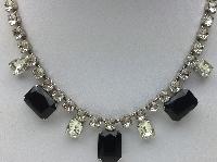 Vintage 30s Art Deco Black and Clear Diamante Statement Necklace Quality!