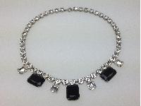 Vintage 30s Art Deco Black and Clear Diamante Statement Necklace Quality!