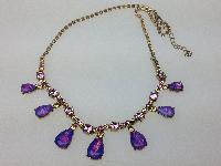 Vintage 30s Style Pink Crystal Glass and Opal Coloured Drop Goldtone Necklace