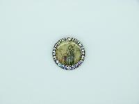 £13.00 - Vintage Inspired AB Diamante Lucite Victorian Ladies Scene Circle Brooch 4cms Unusual