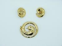 £25.00 - Vintage 90s Signed M&S Round Goldtone Brooch and Clip On Earrings Set