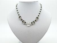 Vintage 30s Geometric Art Deco Black and Clear Glass Crystal Bead Necklace