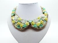 Yellow and Green Flower Sequin Embellished Peter Pan Collar Necklace 