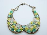 Yellow and Green Flower Sequin Embellished Peter Pan Collar Necklace 