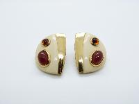 Vintage 60s Cream Lucite Goldtone Amber Glass Modernist Clip On Earrings