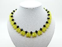 Vintage 50s Black Glass and Yellow Lucite Teardrop Bead Necklace Amazing!