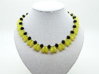 Vintage 50s Black Glass and Yellow Lucite Teardrop Bead Necklace Amazing!