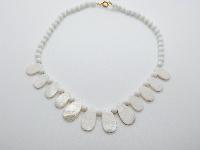 Vintage 50s White Glass and Mother of Pearl Drop Bead Necklace Stunning
