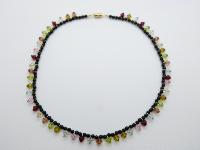 Vintage Redesigned 50s Black Glass Bead Multicoloured Lucite Drop Necklace