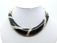 Vintage 80s Black Enamel and Diamante Goldtone Collar Statement Necklace