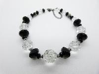 Vintge 50s Style Signed M&S Clear Glass Crystal Bead and Black Plastic Bead Necklace 46cms