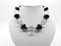 Vintge 50s Style Signed M&S Clear Glass Crystal Bead and Black Plastic Bead Necklace 46cms
