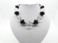 Vintge 50s Style Signed M&S Clear Glass Crystal Bead and Black Plastic Bead Necklace 46cms