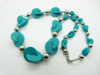 Unusual and Stylish Turquoise and Silver Plastic Bead Long Necklace 76cms
