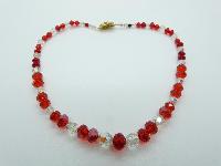 Vintage Redesigned 1950s Red and Clear Crystal Glass Bead Necklace Fancy Clasp 47cms