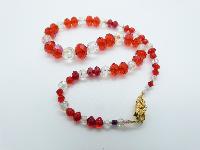 £13.00 - Vintage Redesigned 1950s Red and Clear Crystal Glass Bead Necklace Fancy Clasp 47cms