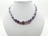 Vintage 50s Signed Exquisite Purple AB Crystal Glass Bead Necklace Diamante Clasp 