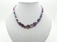 Vintage 50s Signed Exquisite Purple AB Crystal Glass Bead Necklace Diamante Clasp 