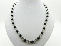 Vintage 50s Pretty Black and Clear Crystal Glass Bead Necklace 52cms