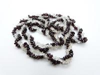Vintage 80s Real Garnet and White Quartz Bead Two Row Twist Necklace 84cms