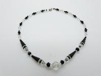 Vintage 30s Art Deco Black and Clear Crystal Glass Geometric Bead Necklace 44cms
