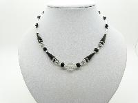 Vintage 30s Art Deco Black and Clear Crystal Glass Geometric Bead Necklace 44cms