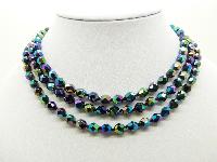 Vintage 30s Long Peacock AB Carnival Glass Bead Flapper Necklace 126cms