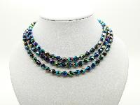 Vintage 30s Long Peacock AB Carnival Glass Bead Flapper Necklace 126cms