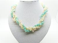 Vintage 50s Fab Three Row Twist Aqua and White Mother of Pearl Bead 55cms Necklace 