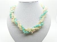Vintage 50s Fab Three Row Twist Aqua and White Mother of Pearl Bead 55cms Necklace 