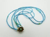 Vintage Redesigned 1950s Three Row Turquoise Blue Glass Seed Bead Necklace 48cms 