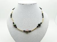 Vintage Redesigned 1950s Blac Murano Glass Flower Bead Gold Link Necklace Unique 50cms