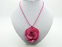 Fabulous Genuine Big Baby Bright Cerise Pink 3D Rose Pendant Necklace 