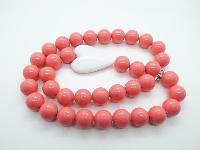 Fab Chunky Long Coral Plastic Bead Necklace Large White Heart Feature 84cms